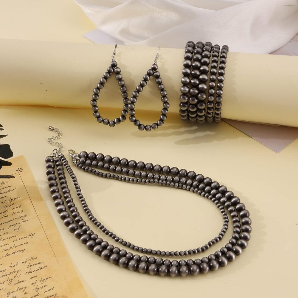 Western Navajo Pearl Jewelry Set for Women Vintage Bohemian Accessory